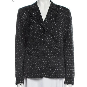 Lafayette 148 black white polka dot ruched blazer jacket 12 career